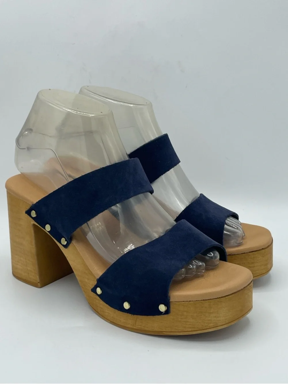 Ilaria Sartori Classic Navy Suede Platform Chunky Heel Sandals.